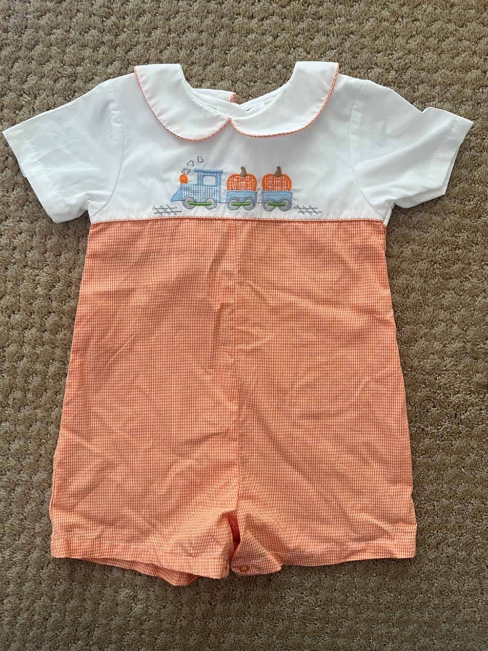 Petit Ami Orange and White Pumpkin Train One-Piece 18 m